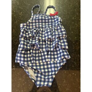 Osh Kosh B'gosh Girls Baby Swimsuit Sz 12-18m Blue Gingham Ruffle‎ Red Bathing